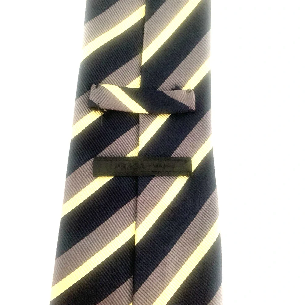 Prada Men’s Tie ( Brown, Gold, Black Striped)
